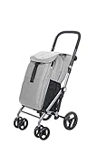 Carlett - Pack Shopping Trolley + Geschenkhaken, Zusammenklappbarer Einkaufswagen, 4 Räder, große Kapazität 25kg, Haupttasche 53L, Thermotasche 9L und Rückentasche - Farbe Grau